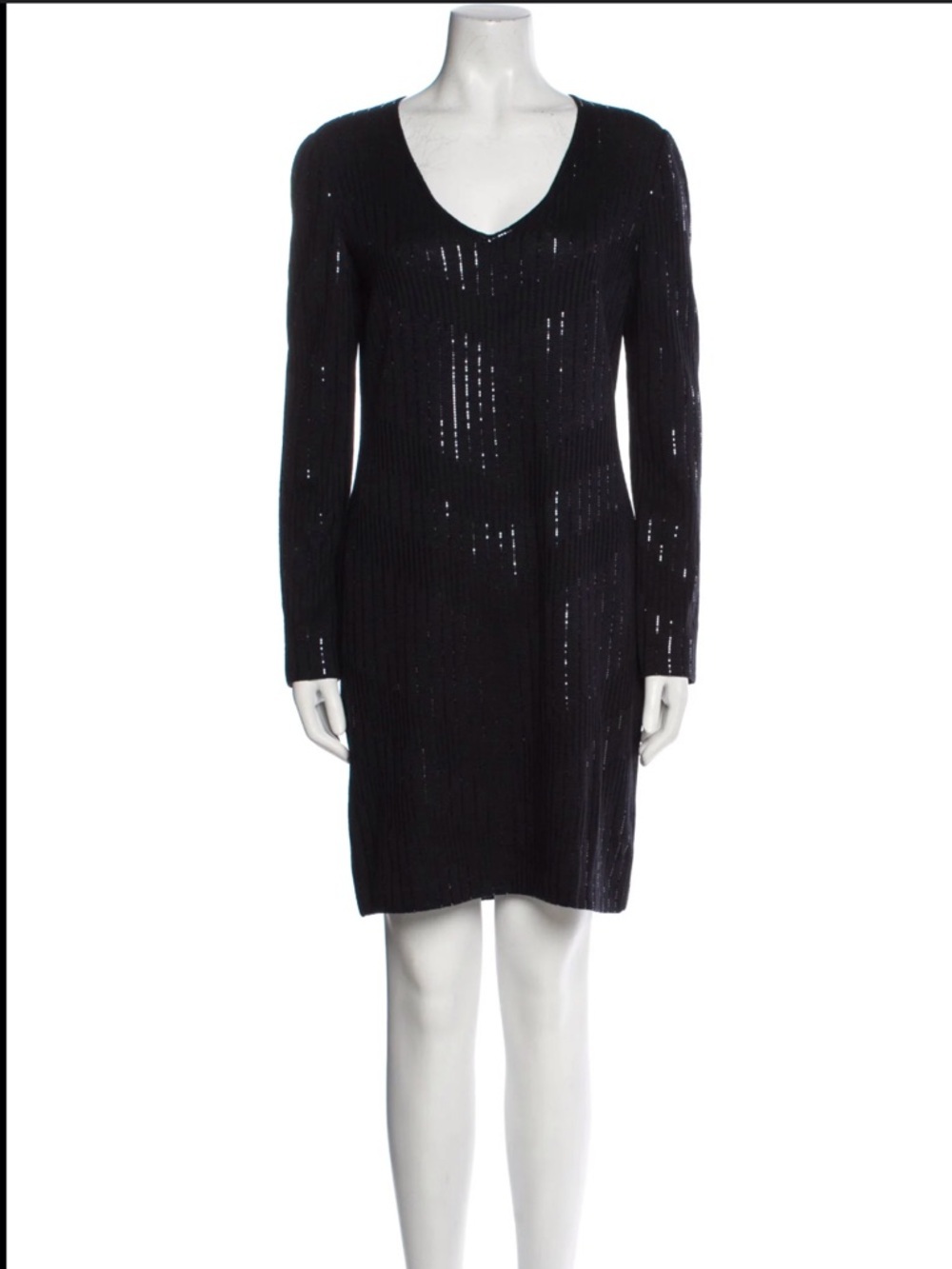 St. John Black Sequin V-Neck Long Sleeve Dress